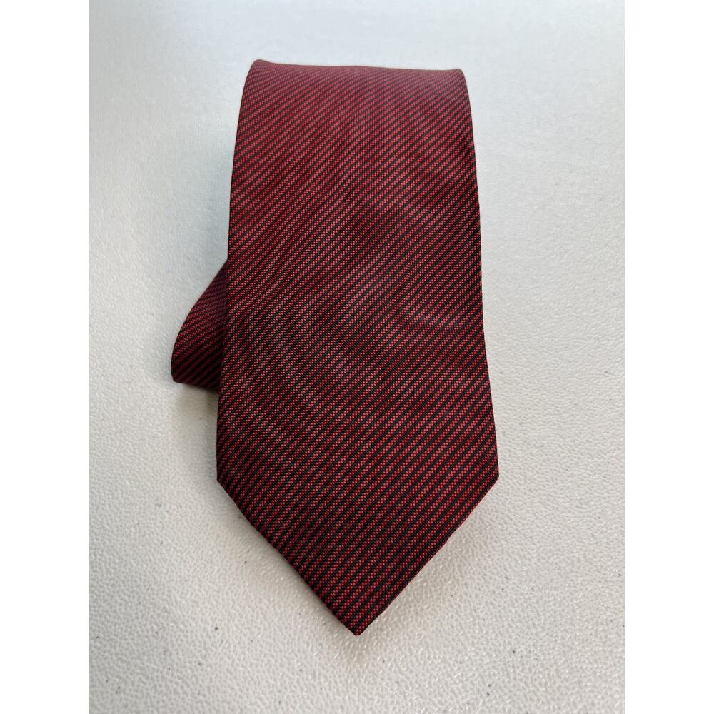 Fabio Ferretti Red and Black Striped Pattern 100% Silk Designer Tie